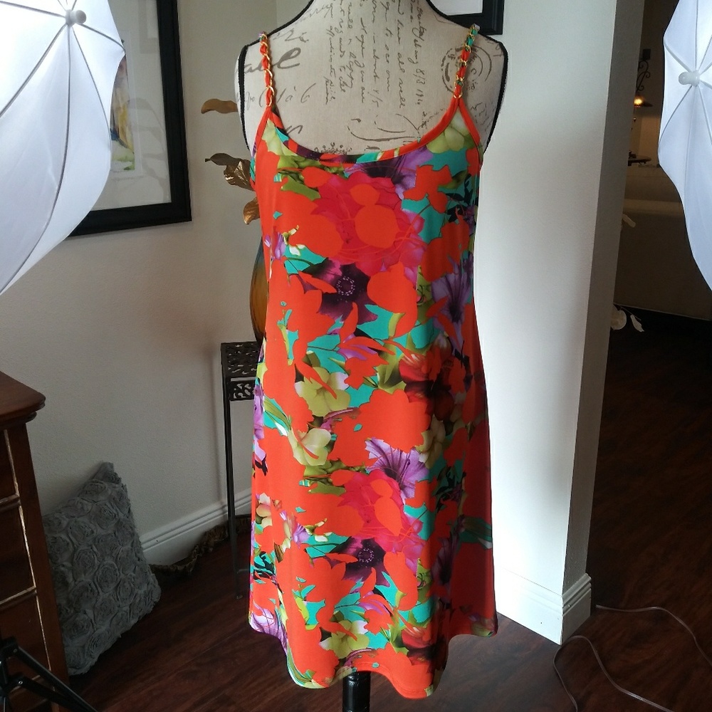 MSK Petite Coral MiniDress w/Floral Design. Sz. PL